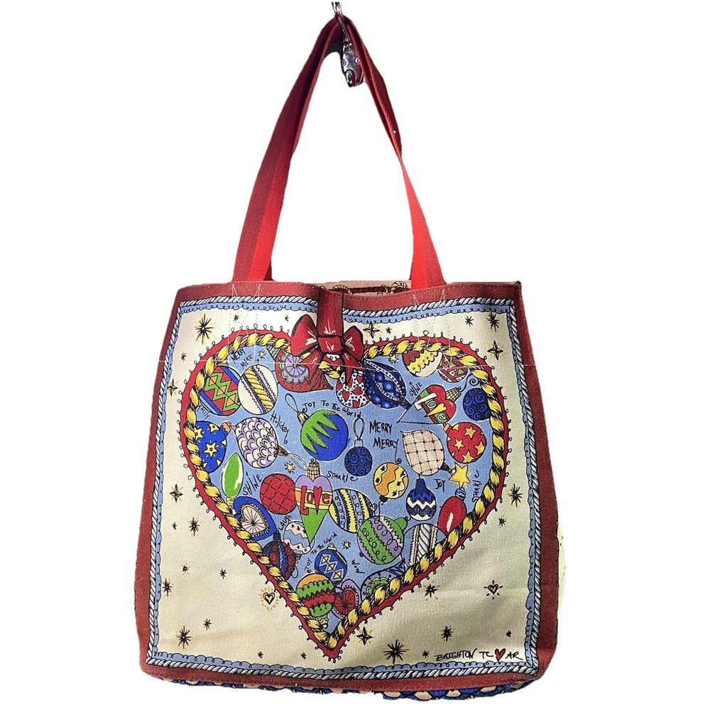 Brighton LOVE Celebrate Holiday Canvas Christmas Shopping Tote Bag 14x16x8"